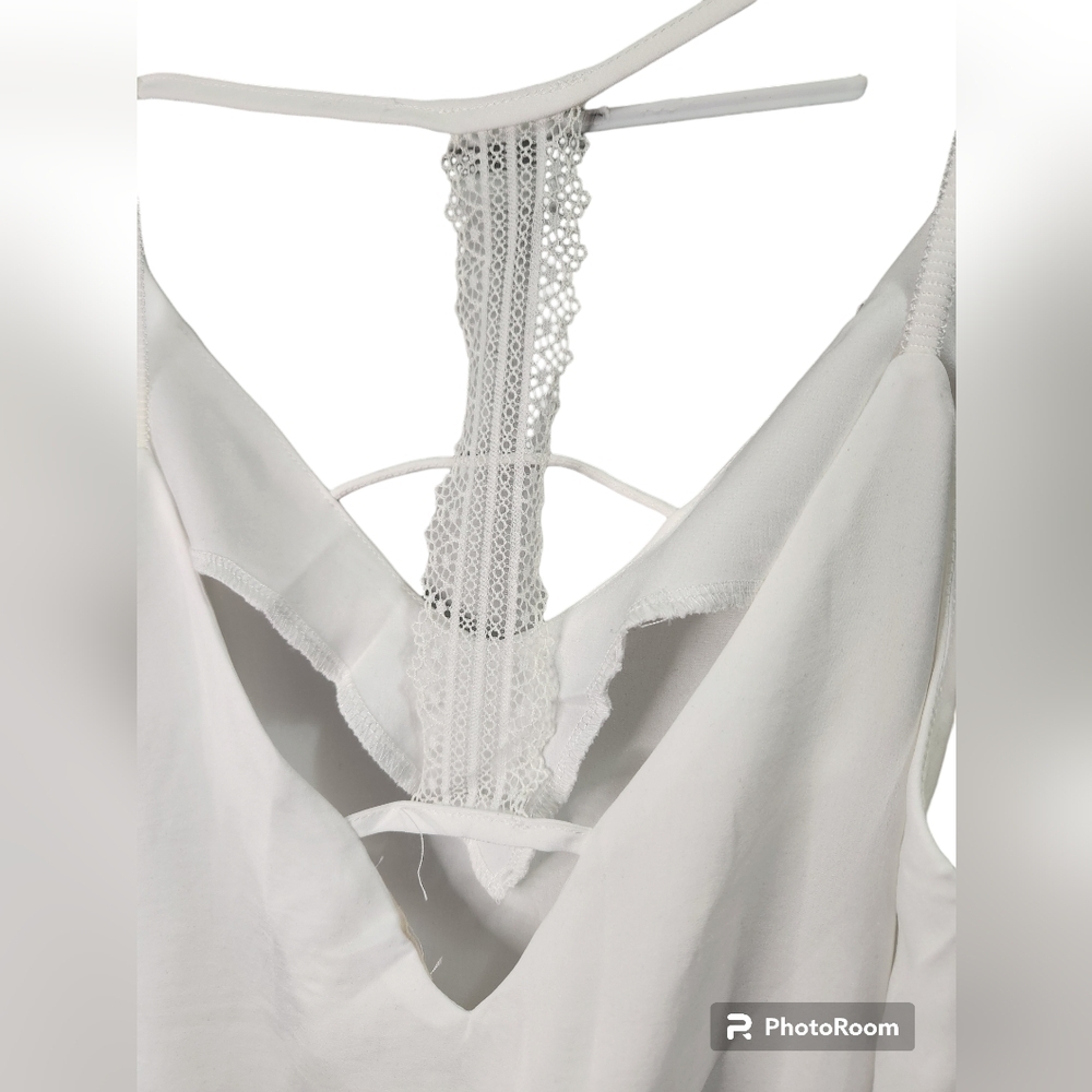 NWT POL Satin Criss Cross Strap Camisole w/V Neckline in Off White Sz. M - Picture 5 of 8